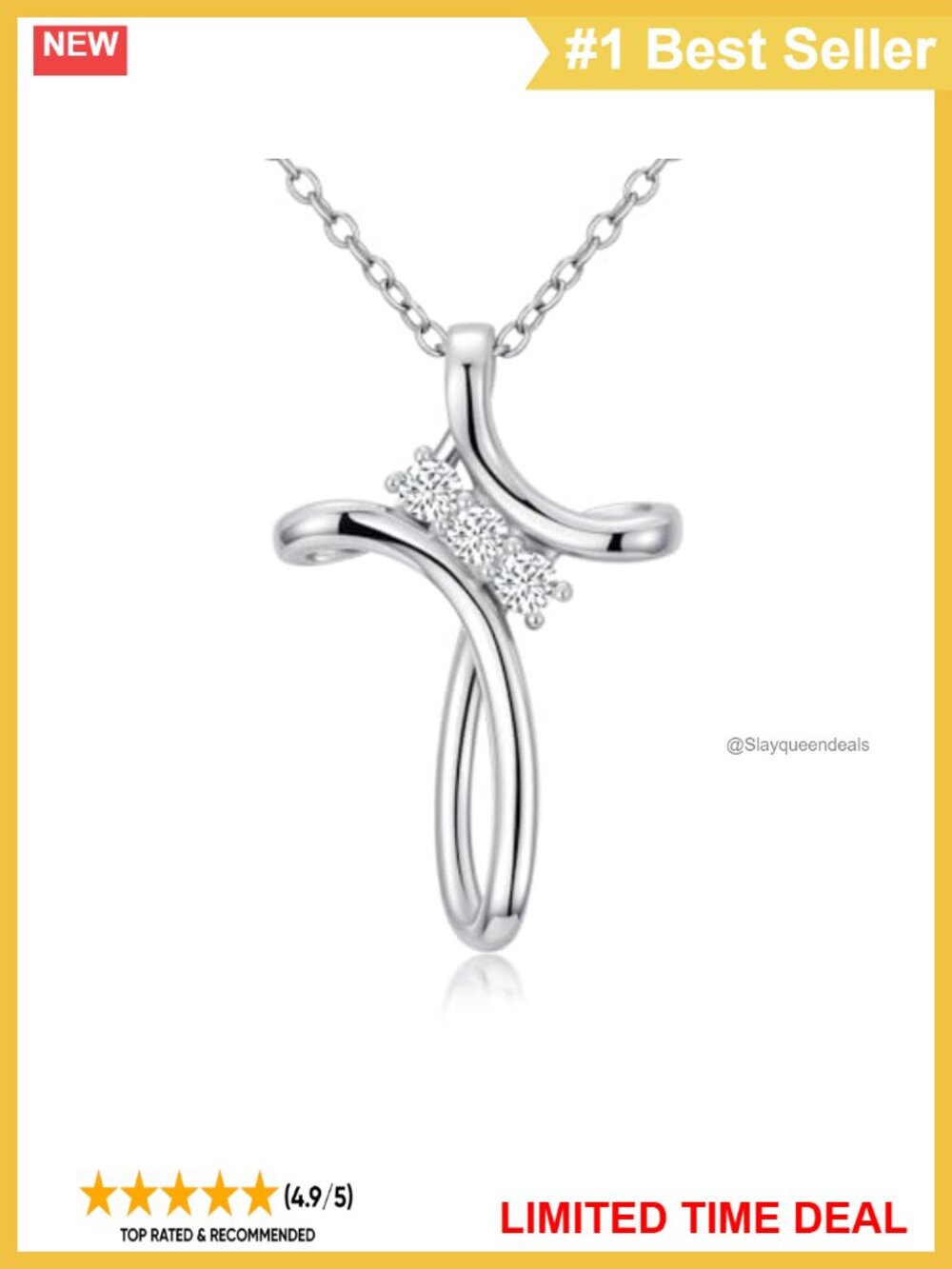 925 Sterling Silver Diamond Cross Necklace Lab Grown Diamond Pendant